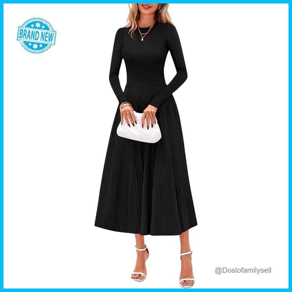 Elegant Knit Sweater Dress Long Sleeve Midi A-Line Wedding Guest Cocktail